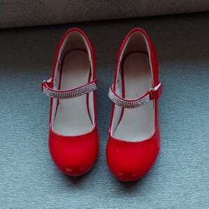 Red Kids Shoes with Rhinestone Strap